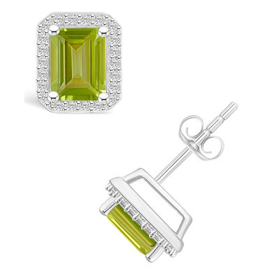Peridot (2-1/5 ct. t.w.) and Created Sapphire (1/4 ct. t.w.) Halo Studs in 10K White Gold