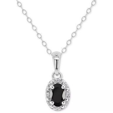 Labradorite & Diamond Accent Oval 18" Pendant Necklace in Sterling Silver (Also in Onyx, & Turquoise)