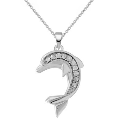Diamond Dolphin 18" Pendant Necklace (1/10 ct. t.w.) in Sterling Silver