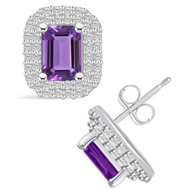 Amethyst (2 ct. t.w.) and Diamond (3/4 ct. t.w.) Halo Stud Earrings in 14K White Gold