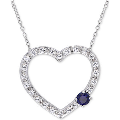 Lab-Created Blue Sapphire (3/8 ct. t.w.) & Lab-Created White Sapphire (1-1/6 ct. t.w.) Open Heart 18" Pendant Necklace in Sterling Silver