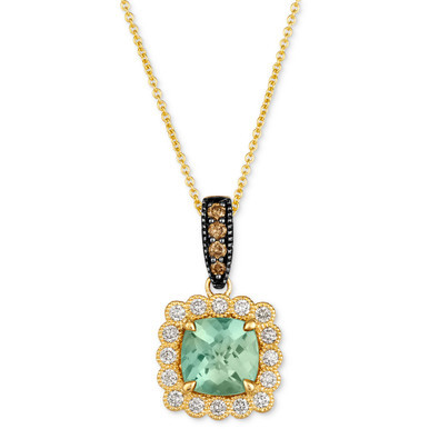 Mint Julep Quartz (2-1/6 ct. t.w.) & Diamond (3/8 ct. t.w.) Halo Pendant Necklace in 14k Gold, 18" + 2" extender
