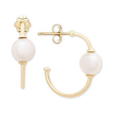 Cultured Freshwater Pearl (6mm) Hoop Earrings in 14k Gold