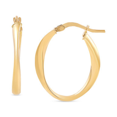 Polished Twisted Oval Hoop Earrings in 14k Gold