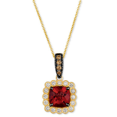 Pomegranate Garnet (2-3/4 ct. t.w.) & Diamond (3/8 ct. t.w.) Halo Pendant Necklace in 14k Gold, 18" + 2" extender