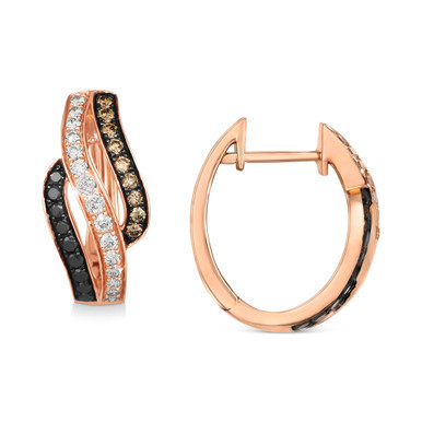 Multicolor Diamond Swirl Hoop Earrings (3/4 ct. t.w.) in 14k Rose Gold