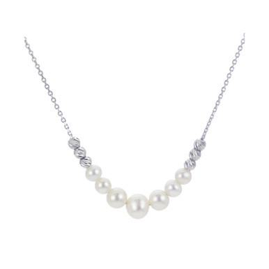 Cultured Freshwater Pearl (4-6mm) & Textured Bead 18" Statement Necklace in Sterling Silver