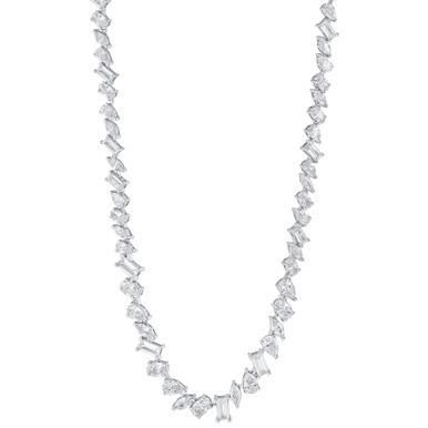 Cubic Zirconia Multi-Cut Collar Necklace in Sterling Silver, 15" + 3" extender