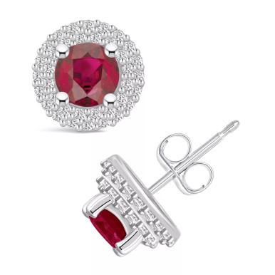 Ruby (1-1/3 Ct. t.w.) and Diamond (1/3 Ct. t.w.) Halo Stud Earrings