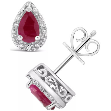 Sapphire (9/10 ct. t.w.) and Diamond Accent Stud Earrings in Sterling Silver (Also in Ruby)