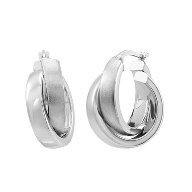 Polished Crossover Hoop Earrings in 14K White Gold, 15mm