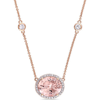 Multi-Gemstone (4-4/5 ct. t.w.) & Diamond (1/6 ct. t.w.) Halo 17" Pendant Necklace in 14k Rose Gold