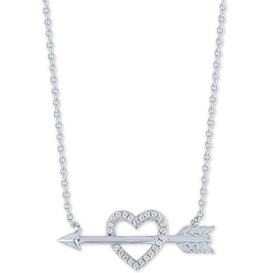 Heart and Arrow Diamond Pendant Necklace (1/10 ct. t.w.) in Sterling Silver, 16" + 2" extender