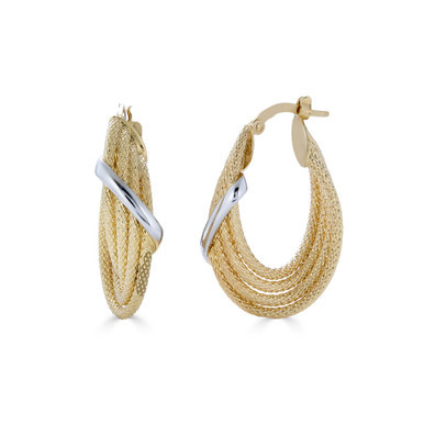 Diamond Cut Bypass Hoop Earrings in 10k Yellow & White Gold