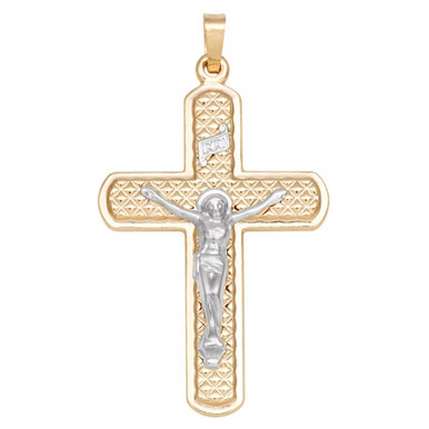Crucifix Pendant in 14k Yellow and White Gold