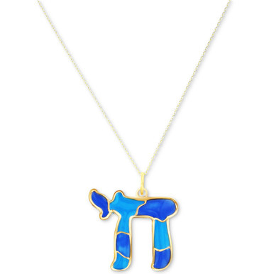 Enamel Chai 18" Pendant Necklace in 14k Gold