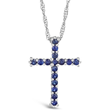 Sapphire (3/4 ct. t.w.) Cross Pendant Necklace in Sterling Silver