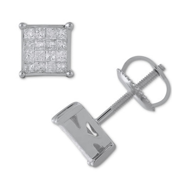 Diamond Princess Cluster Stud Earrings (1/2 ct. t.w.) in 14k White Gold