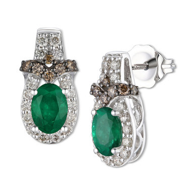Emerald (5/8 ct. t.w.) & Diamond (1/2 ct. t.w.) Stud Earrings in 14k White Gold