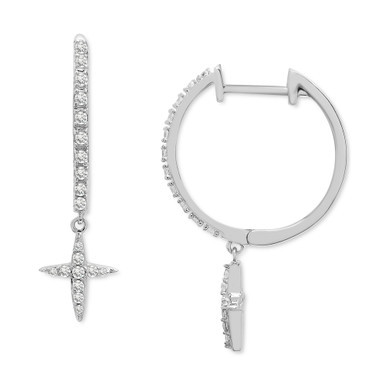 Diamond Cross Dangle Hoop Earrings (1/5 ct. t.w.) in 10k White Gold