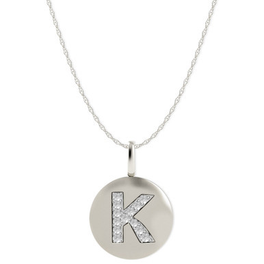 14k White Gold Necklace, Diamond Accent Letter K Disk Pendant