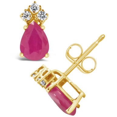 Ruby (1 ct. t.w.) and Diamond (1/8 ct. t.w.) Stud Earrings in 14k Yellow Gold