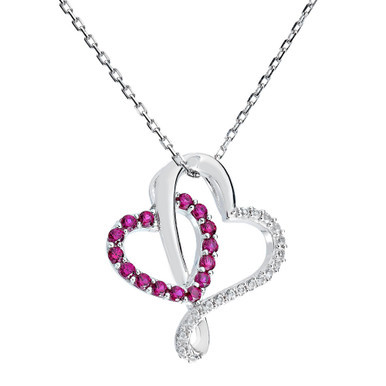 Women's Double-Heart Pendant Necklace in Sterling Silver
