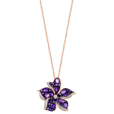 EFFY® Amethyst (2-1/3 ct. t.w.) & Diamond (1/6 ct. t.w.) Flower 18" Pendant Necklace in 14k Rose Gold