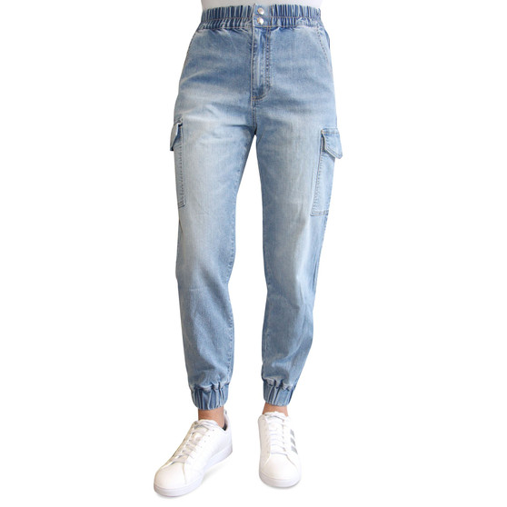 Juniors' Double Button Cargo Jogger Jeans