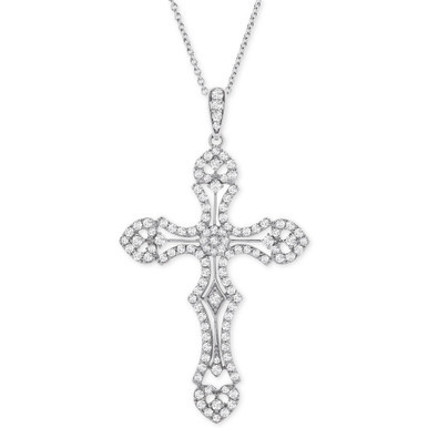 Diamond Cross 18" Pendant Necklace (1 ct. t.w.) in Sterling Silver