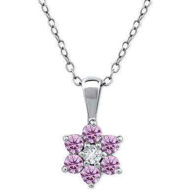 Pink & White Cubic Zirconia Flower Necklace in Sterling Silver, 16" + 2" extender, Created for Macy's