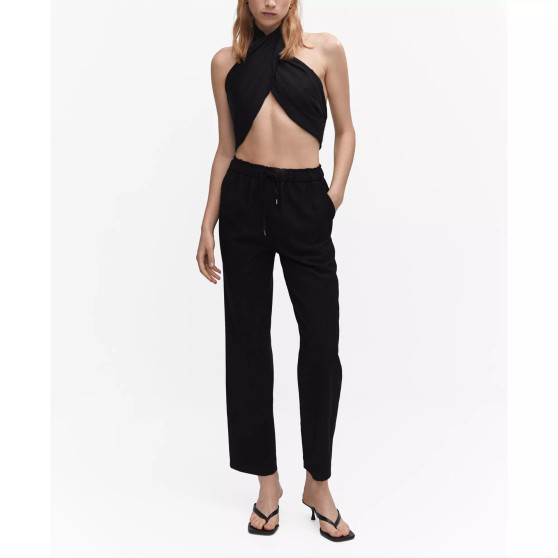 Women's Flowy Straight-Fit Bow Detail Trousers