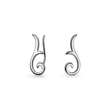 Minimalist Geometric Tribal Scroll Ear Pin Crawlers Climbers Earrings For Women For Teen .925 Sterling Silver