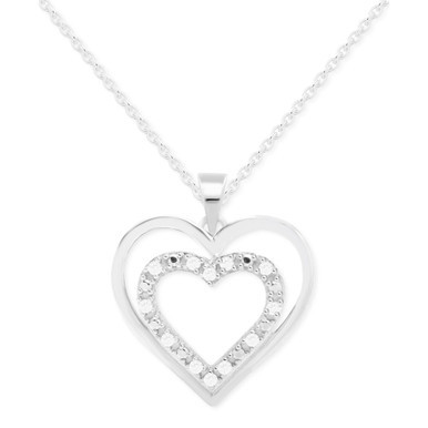 Diamond Heart-in-Heart 18" Pendant Necklace (1/10 ct. t.w.) in Sterling Silver