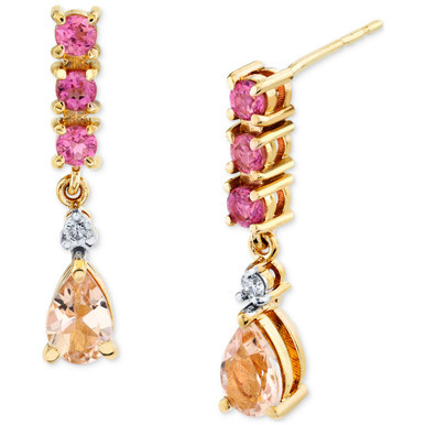 Multi-Gemstone (1-1/4 ct. t.w.) & Diamond (1/20 ct. t.w.) Drop Earrings in 14k Gold