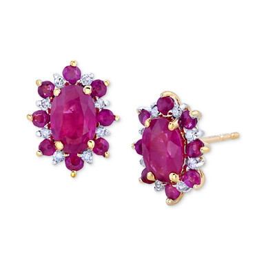 Ruby (1-5/8 ct. t.w.) & Diamond (1/10 ct. t.w.) Oval Halo Stud Earrings in 14k Gold