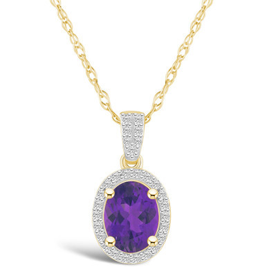 Amethyst (1-1/5 ct. t.w.) and Created Sapphire (1/6 ct. t.w.) Halo Pendant Necklace in 10K Yellow Gold