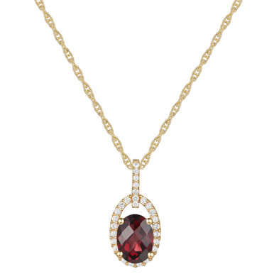 Garnet (1-1/2 ct. t.w.) & Diamond (1/8 ct. t.w.) Halo 18" Pendant Necklace in 14k Gold
