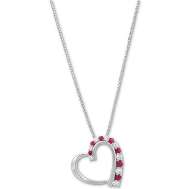 Ruby (1/3 ct. t.w.) & White Sapphire (1/3 ct. t.w.) Heart 18" Pendant Necklace in Sterling Silver