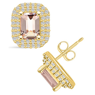 Morganite (1-3/4 ct. t.w.) and Diamond (3/4 ct. t.w.) Halo Stud Earrings in 14K Yellow Gold