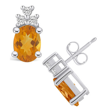 Citrine (2-3/8 ct. t.w.) and Diamond (1/5 ct. t.w.) Stud Earrings in 14K White Gold