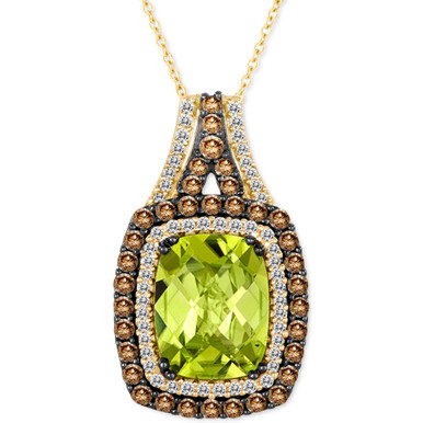 Peridot (2-1/2 ct. t.w.) & Diamond (1/2 ct. t.w.) Halo 18" Pendant Necklace in 14k Gold