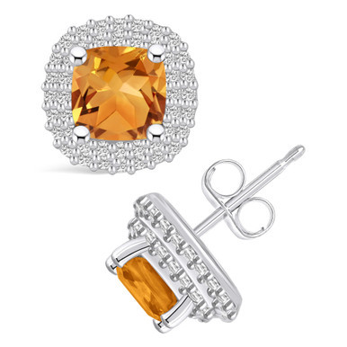 Citrine (1-3/4 ct. t.w.) and Diamond (3/8 ct. t.w.) Halo Stud Earrings in 14K White Gold