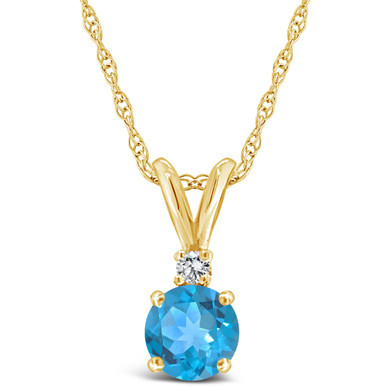 Blue Topaz (1 ct.t.w) and Diamond Accent Pendant Necklace in 14K Yellow Gold