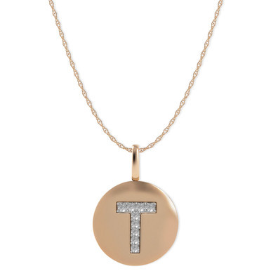 14k Rose Gold Necklace, Diamond Accent Letter T Disk Pendant