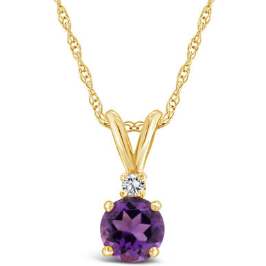 Amethyst (3/4 ct.t.w) and Diamond Accent Pendant Necklace in 14K Yellow Gold
