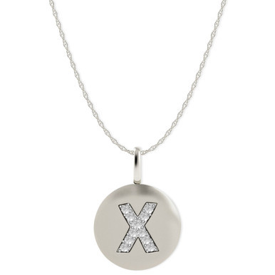 14k White Gold Necklace, Diamond Accent Letter X Disk Pendant