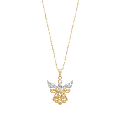 Angel Two-Tone Openwork 18" Pendant Necklace in 10k Gold