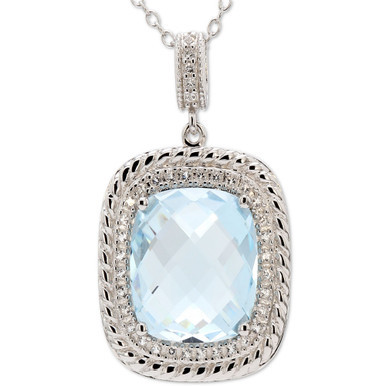 Blue Topaz (4 ct. t.w.) & White Topaz (1/8 ct. t.w.) 18" Pendant Necklace in Sterling Silver