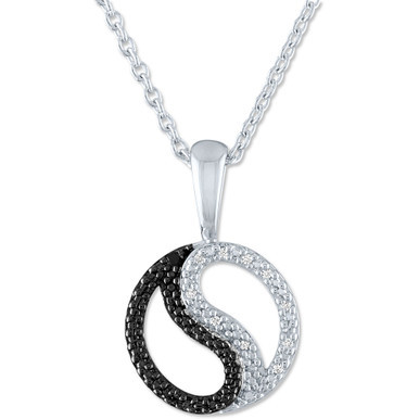 Black & White Diamond Accent Yin Yang Pendant Necklace in Sterling Silver